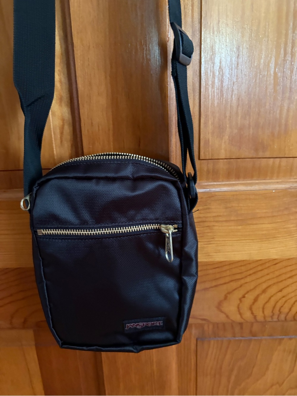 Jansport Black Crossbody Shoulder Bag with Gold Zippers